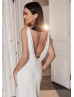 Ivory Satin Slit Backless Draped Wedding Dress